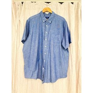 George Classic Fit Chambray Shirt Mens 2XL Blue Button Down Short Sleeve
